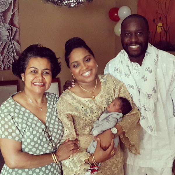 Banky W's mother with Banky's sister and her husband