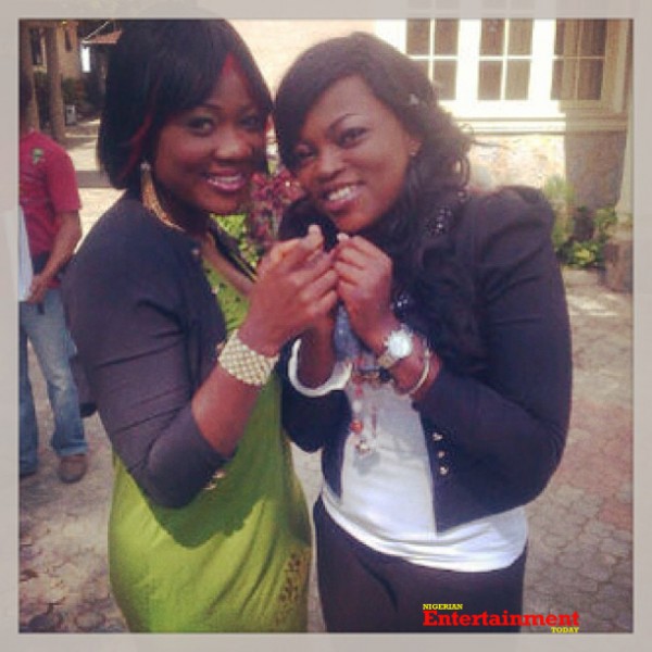 Funke Akindele on movie set - with Mercy Johnson