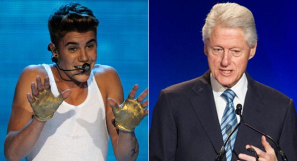 Justin Bieber, Bill Clinton. Photo: Mirror UK