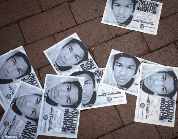 Posters announcing a future rally for Trayvon Martin in New York
