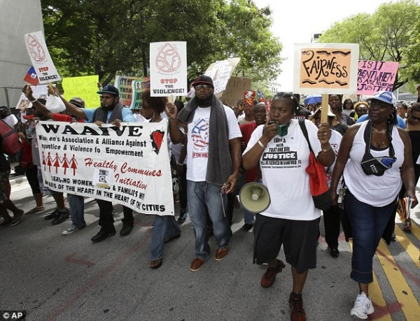 The rally in Miami was one of many held on Saturday, to mark a week since the not guilty trial verdict