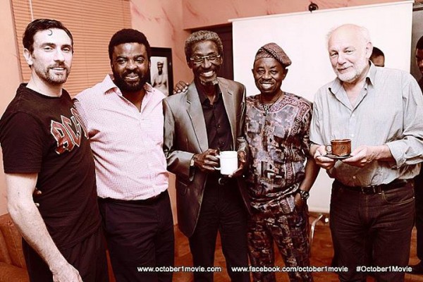 (2nd from right ) Movie producer Kunle Afolayan, Sadiq Daba, Tunde Kelani with others participants in the 'October 1' movie