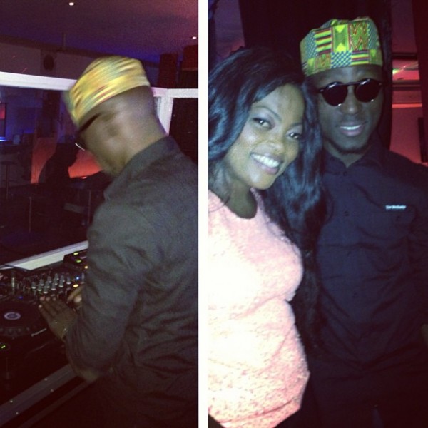 Funke Akindele's surprise birthday party - Funke Akindele with DJ SPinall