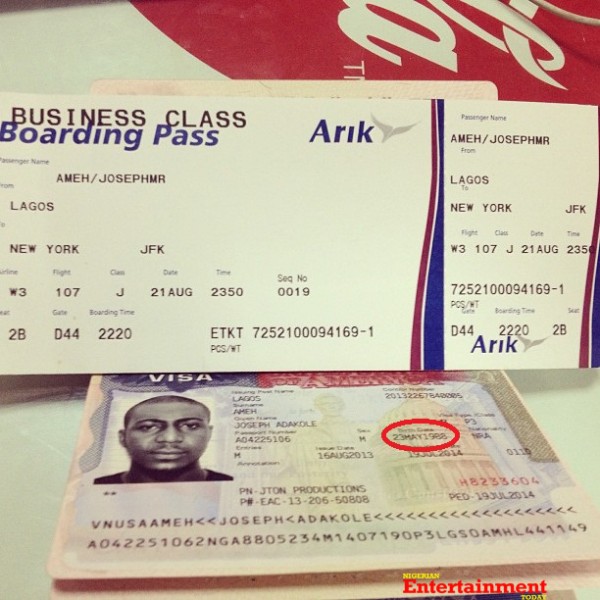 Papy J posted this photo of passport and flight details on his Instagram page Joseph 'Papy J' Ameh passport details copy