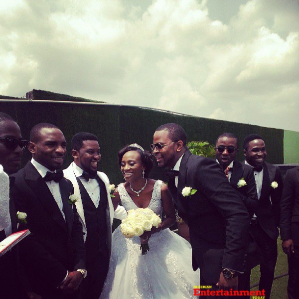 The happy Couple, Dotun and Taiwo with Kayswitch, DJ Xclusive, Ice Prince and other groomsmen. Photo: Instagram