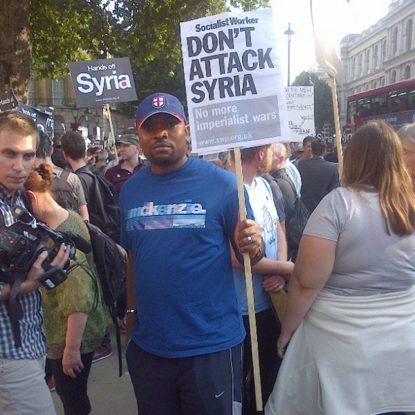 Yaw at a protest rally held in London showing support agaisnt the upcoming Syria attacks by the US.