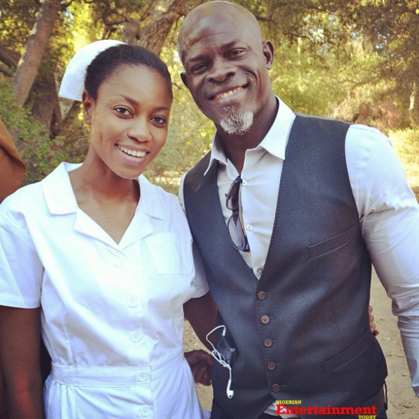 Yvonne Nelson on the set of her movie 'One Night In Vegas' - with Djimon Hounsou