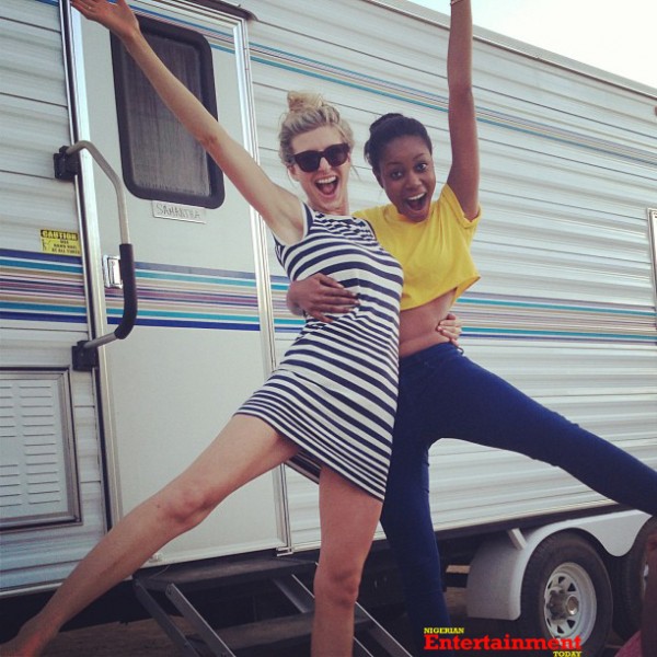 Yvonne Nelson on the set of her movie 'One Night In Vegas' - with Viva Bianca