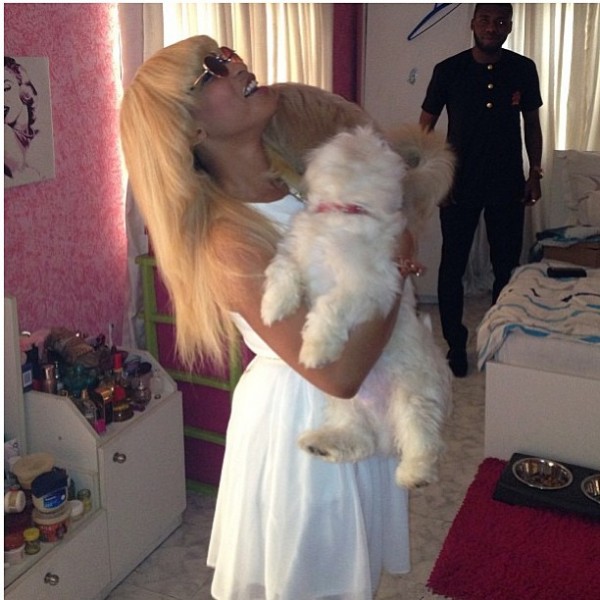 Tonto Dikeh and one of her two pups, photo: Instagram