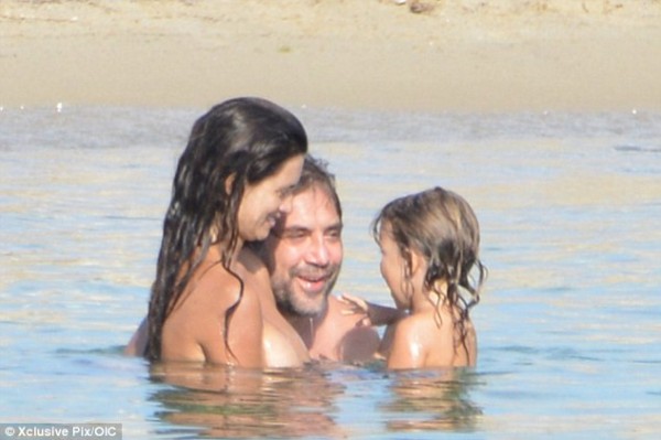 Happy family: Penelope Cruz with husband Javier Bardem and son Leo