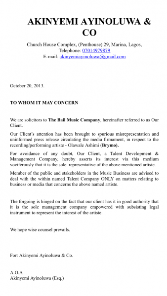 Brymo's counter injunction