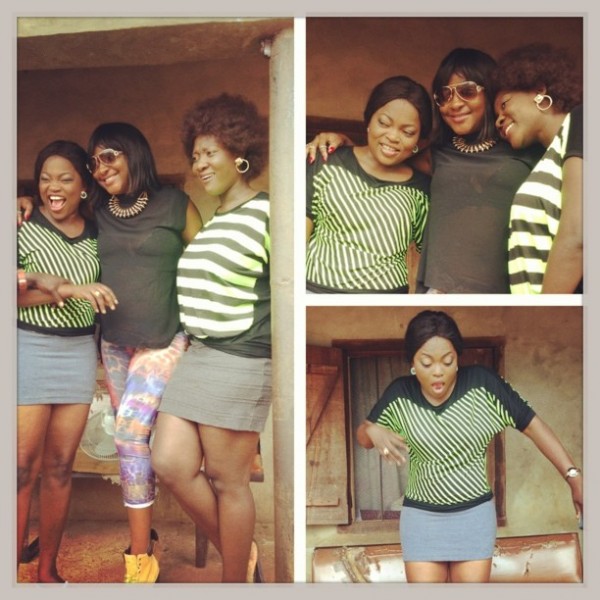 ni Edo-Ehiagwina on set with Funke Akindele and Mercy Johnson. Photo: Instagram