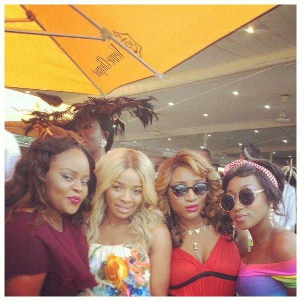 (From Right) Victoria Kimani and Enzo with friends A Style and Fashion Day out at the President's Cup - (From Right) Victoria Kimani and Enzo with friends