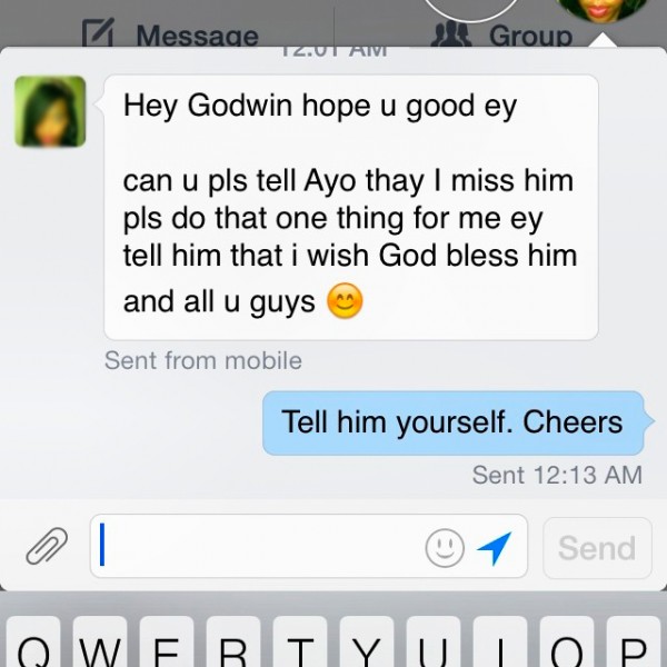 Godwin Tom posted this private message on Instagram.