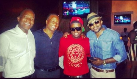 Skales with EME label heads - Segun Demuren, Tunde Demuren, Banky W. Photo: Instagram
