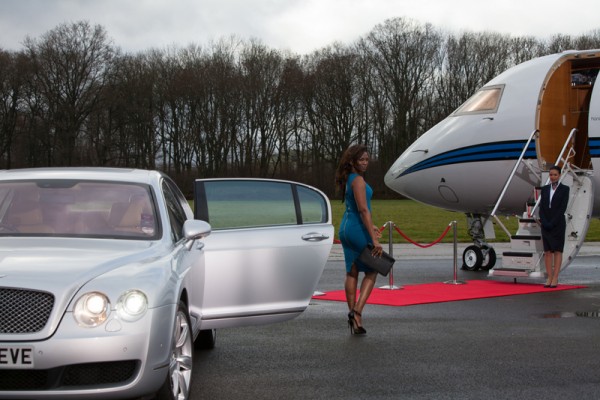 Genevieve walking towards the plane