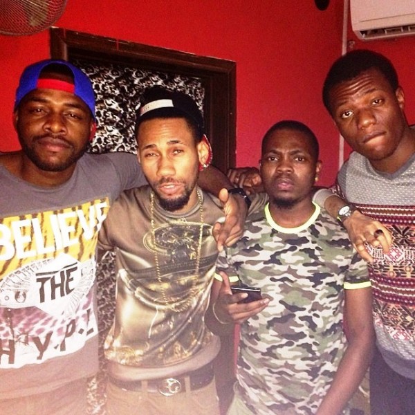 Rappers Efa, Phyno, Olamide and producer Mr Pheelz pictured at a Lagos studio, February 2014