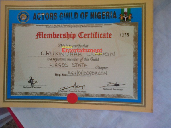 Clarion Chukwura's membership certificate