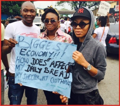 Seun Kuti and Waje join #BringOurGirlsBack protest in Lagos, May 1, 2013. Photo: WildFlower PR