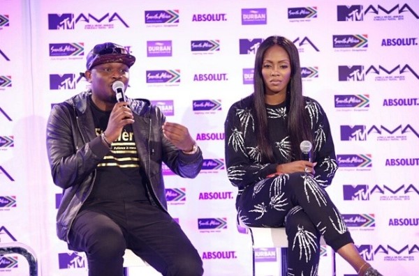 Dr Sid and Tiwa Savage attend the MTV Africa Music Awards press conference, PlayHouse, Durban