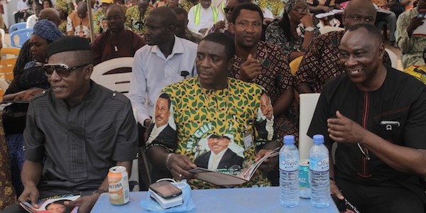 Nkem Owoh with Bob-Manuel Udokwu at late Amaka Igwe burial ceremony Photo: BHM