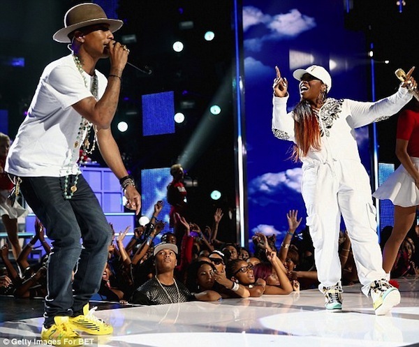 Pharrell Williams and Missy Elliot performing at the 2014 BET Awards