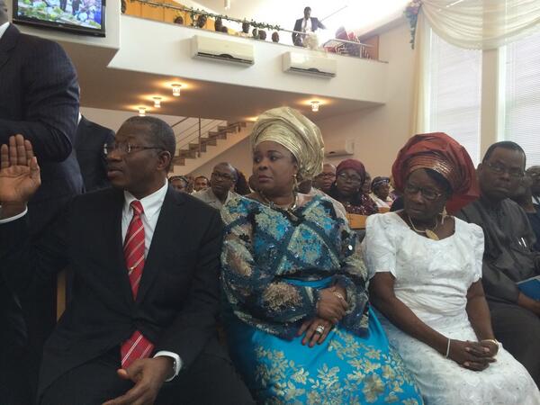 President Jonathan, the First Lady and his mum at the Aso Villa Chapel
