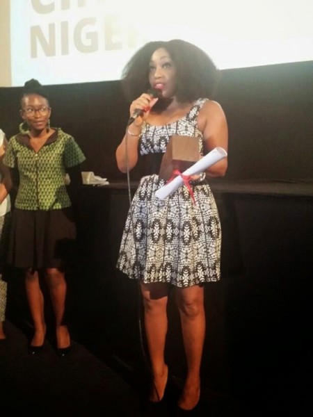 Rita Dominic coolecting the award for at the Nollywood Week in Oaris
