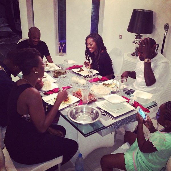 Tiwa Savage and hubby Tee Billz have dinner at the Idibia’s before night gig (1)