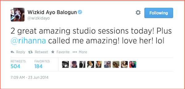 WIzkid Tweet - Rihanna