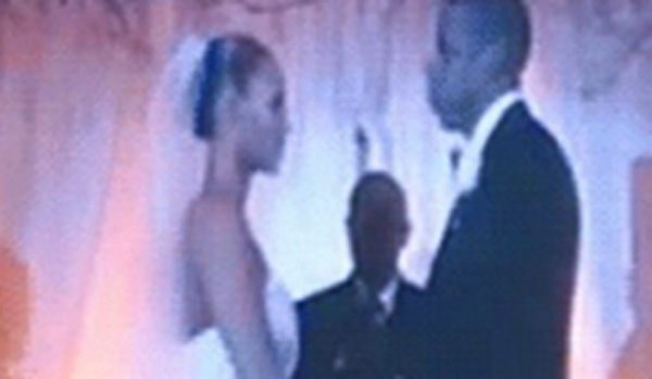 Beyonce and Jayz's wedding video shown on a big screen at the tour.