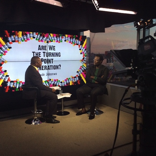 Chude Jideonwo during an interview at ARISE TV