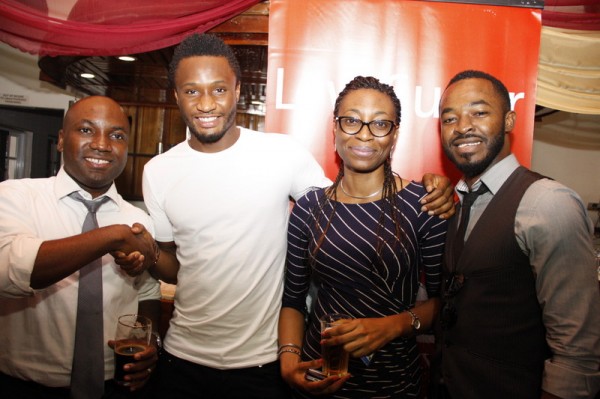 L-R: Marketing Manager Non-Alcoholic Drinks, Mr Sampson Oloche, Amstel Malta brand ambassador, Mikel Obi, Amstel Malta Brand Manager, Hannatu Ageni-Yusuf, and Nollywood actor, O.C Ukeje at an Amstel Malta cocktail event held at the Nigerian Breweries office in Lagos on Monday