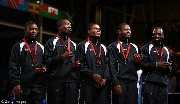 Nigeria celebrate with their bronze medals after their win against India