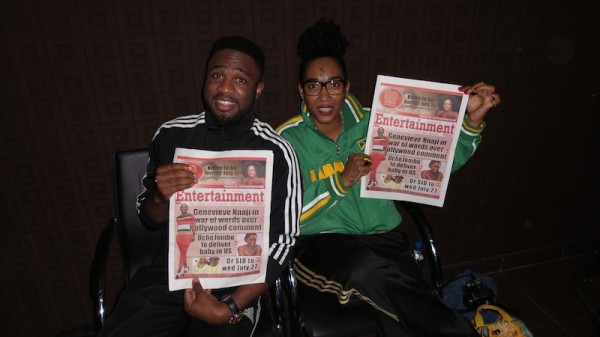 Praiz and Diana King showing off this week's edition Nigerian Entertainment Today newspaper