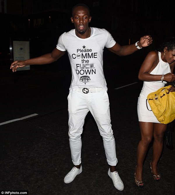 Bolt shows off his moves during a night out in London. Photo: Daily Mail