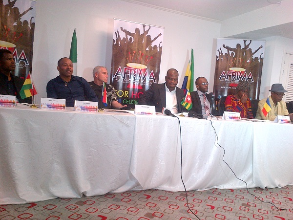 Robert Ekukole (L) Laolu Akintobi, Rab Bakari, Christian Syren, C.E.O AFRIMA Micheal Dada, Delani Makhalima, Rita Ray,Oscar Kidjo. Photo: NET