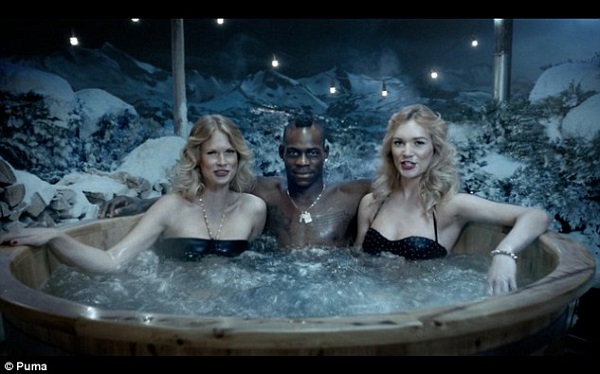 Mario Balotelli also appears in the hot tub for the latest Puma advert