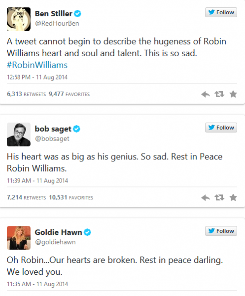 Tweets about late Robin Williams 2
