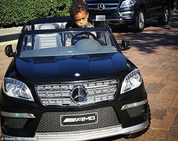 50 Cent's son, Sire looked comfortable behind the wheel.