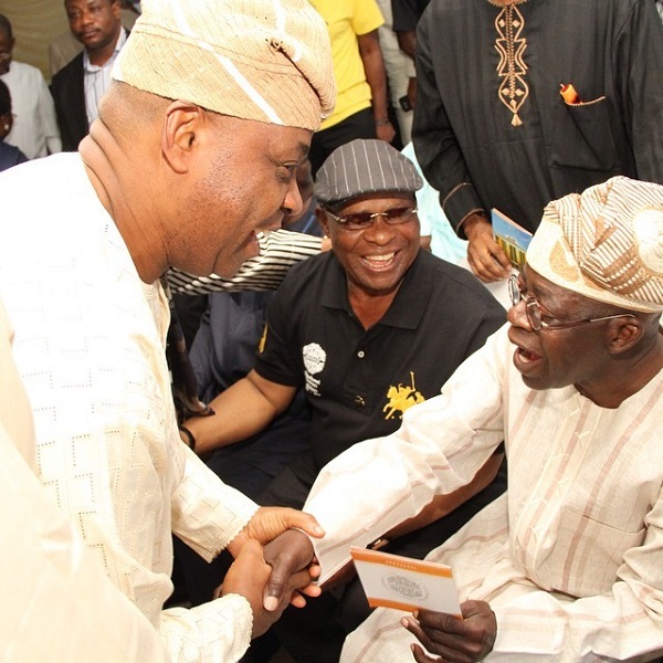 Power Circle: Davido's Dad, Dr. Adedeji Adeleke greets Asiwaju Bola Tinubu at a rememberance service for BUNMI ADEDAYO, former Executive Director of Tastee Fried Chicken. Photo: Instagram