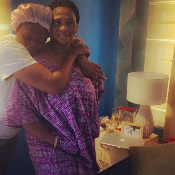 Waje poses with her mother Photo: Instagram