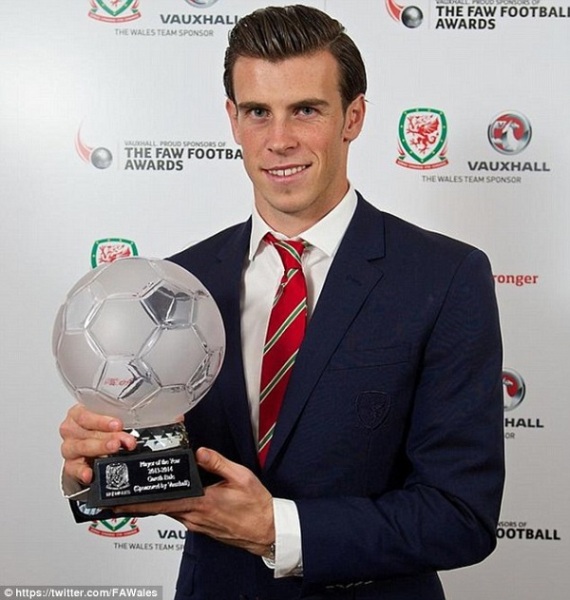 Real Madrid star Gareth Bale has set a new record after being voted the Welsh footballer of the year for fourth time at The Faw Football Awards. Photo: Daily Mail