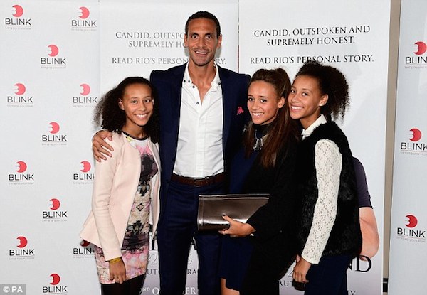 Rio Ferdinand with his step-sisters at the launch of his autobiography at London's Mayfair Hotel