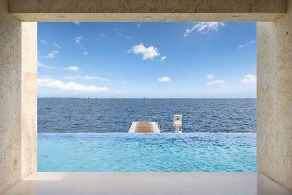 The concrete dock has room for two 60-foot yachts.