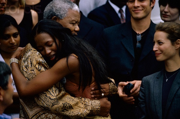 Nelson Mandela and Model Naomi Campbell Embracing