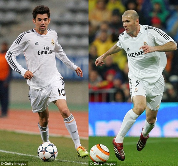Zinedine Zidane (left), playing for Real Madrid back in 2006, and his son Enzo, for their youth side in Real Madrid Castilla.