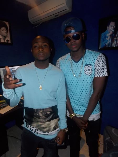 Davido and Kiss Daniel in the studio recording Woju Remix in November 2014.