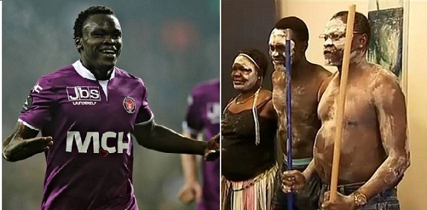 Pione Sisto posed for pictures with his parents after being covered in white powder