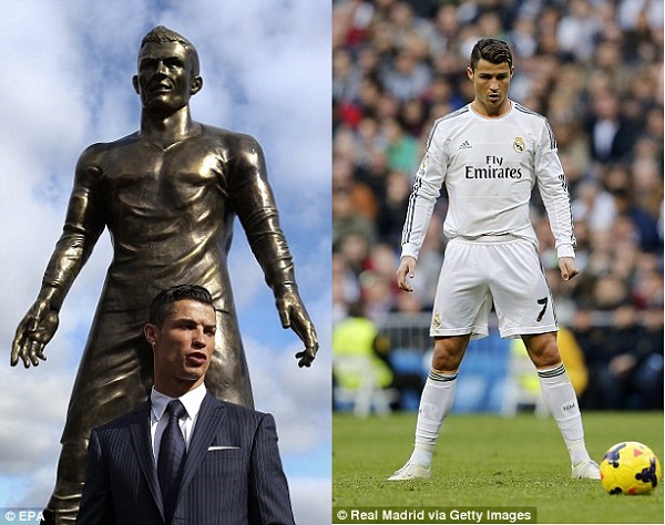 The statue is modelled on Ronaldo's infamous free-kick pose (seen right, earlier this year)